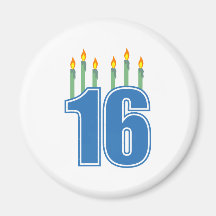 16 Birthday Candles (Blue / Green) Refrigerator Magnet
