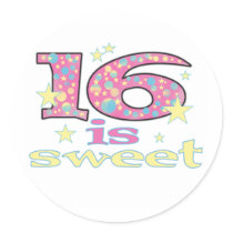 16 is Sweet Round Sticker