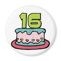 16 Year Old Birthday Cake Magnet