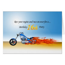 16th Birthday Flaming Motorcycle Party Invitation Card
