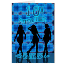 16th Birthday Party Invitation, Blue Neon With Dan Cards