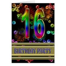 16th Birthday party Invitation Greeting Card