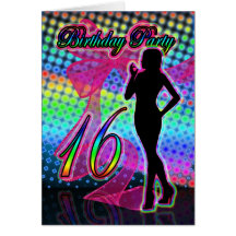 16th Birthday Party Invitation, Neon With Female S Card