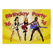 16th birthday party invitation with a girl band cards