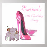 16th Birthday Party Poster with Pink Stiletto Shoe posters