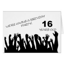 16th party invitation with a cheering crowd greeting card