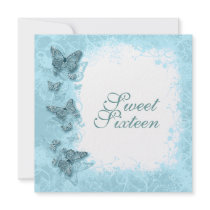 16th "sweet sixteen" birthday party aqua personalized invites