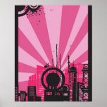 16x20 Abstract Pink City Wall Art Print