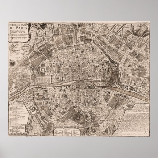 1705 Map of Paris, France Posters