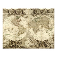 1708 World Map by Jean Baptiste Nolin Personalised Announcements