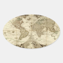 1708 World Map by Jean Baptiste Nolin Oval Sticker