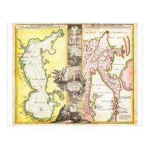 1725 Homann Map of the Caspian Sea and Kamchatka Postcards