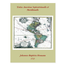 1725 South and North America Map Post Card