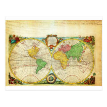 1744 Bowen Map of the World in Hemispheres Geogr Post Card