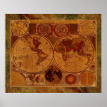 1780 Old World Map Art with Leather-effect border posters