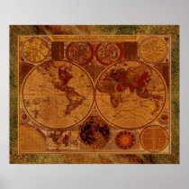 1780 Old World Map Art with Leather-effect border