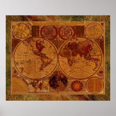 1780 Old World Map Art with Leather-effect border by RavenSpiritPrints
