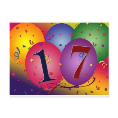 17 Years!  Birthday Balloons Postcard by perfectpostage