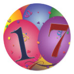 17 Years!  Birthday Balloons Round Sticker