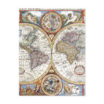 17th Century Dual Hemisphere World Map Postcard