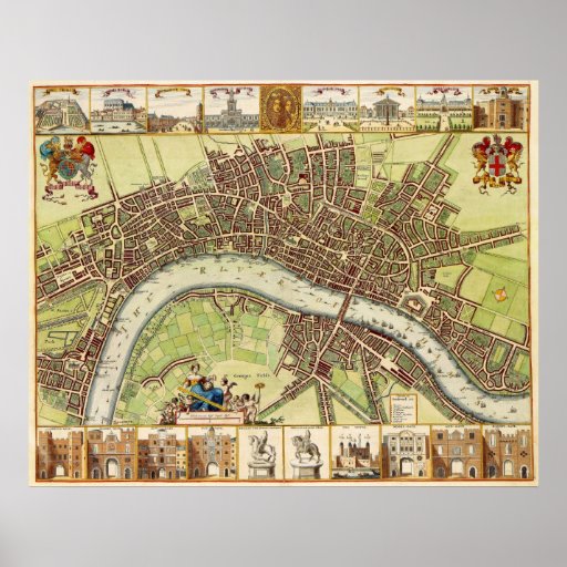 17th Century Map of London England by W. Hollar Print