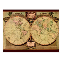1808 Captain Cook's double-hemisphere World Map Postcard