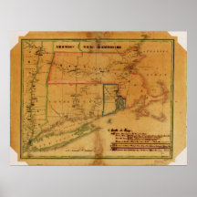 1827 Map Connecticut Massachusetts Rhode Island Posters