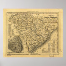 1833 Rail & Ship Routes Map of South Carolina Poster