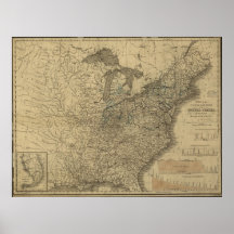1840 Map of the Canals & Railroads of the USA Posters