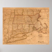 1843 Map of Massachusetts Connecticut Rhode Island Print