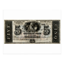 1850 New Orleans Five Dollar Note Postcards