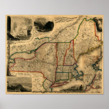 1850 Rail Map of New England, New York and Canada Posters