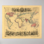 1850’s Map of British Empire Throughout the World posters