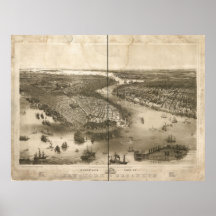 1851 New York & Brooklyn Birds Eye Panoramic Map Posters