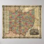 1854 Antique Rail Map of Ohio Print