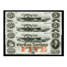 1855 New Haven Five Dollar Note Postcards