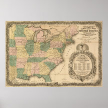 1858 Antique Rail Map of the United States Print