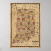 1858 Map of Indiana depicting Rails and Townships Posters