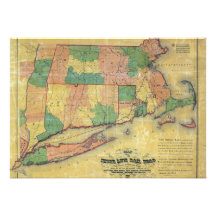 1860 map of the Shore Line Rail Road Invitations