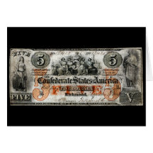 1861 Confederate Five Dollar Note Greeting Cards