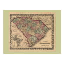 1865 South Carolina Map Post Card