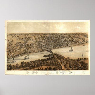 1867 Peoria, IL Birds Eye View Panoramic Map Print by PaperTimeMachine