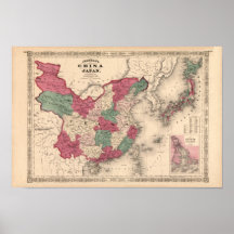 1868 Map - Johnson's China and Japan Print