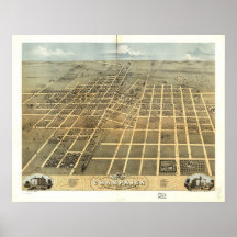 1869 Champaign, IL Birds Eye View Panoramic Map Print