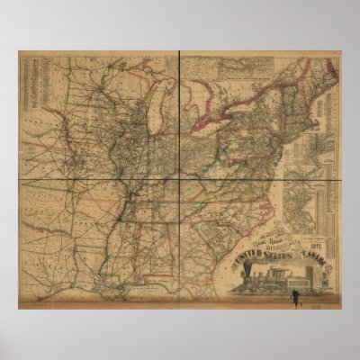 1871 Railroads and Distance Map of U.S. & Canada Poster by terraprints_classic