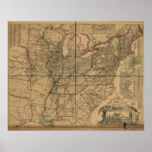 1871 Railroads and Distance Map of U.S. & Canada Poster