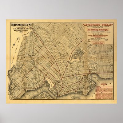 1874 Brooklyn Rail Map Poster by ZephyrusBooks