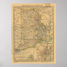 1875 Antique Rail Map of Rhode Island Posters