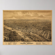 1876 Salem, OR Birds Eye View Panoramic Map Poster