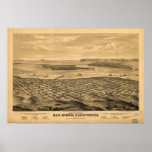 1876 San Diego CA Birds Eye View Panoramic Map Posters